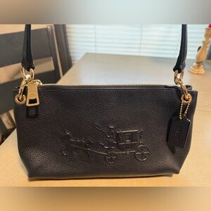 Coach Black Leather Shoulder Bag with Gold Accents